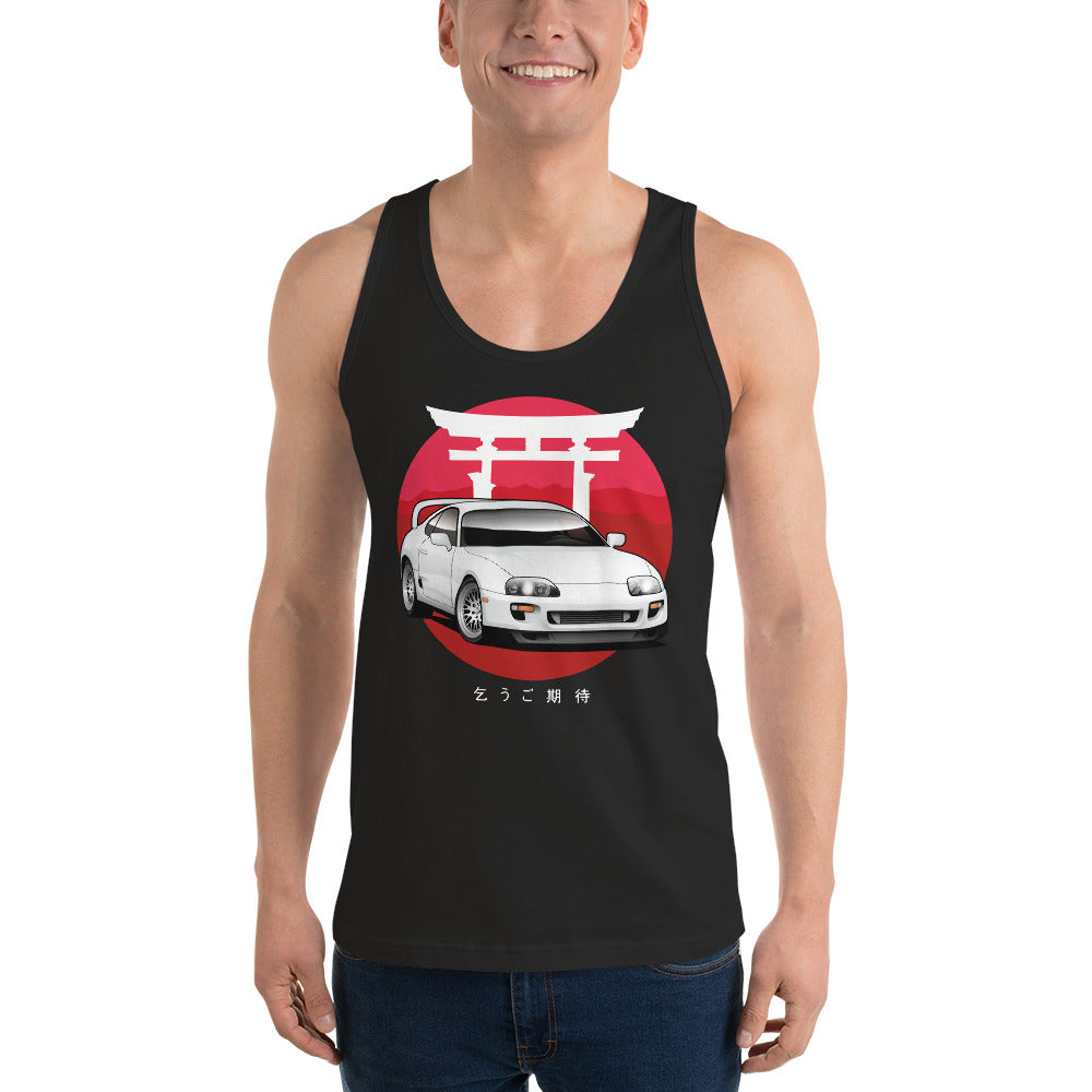 Man wearing a black MK4 Toyota Supra tank top in automotive t shirts - Modified Street Style